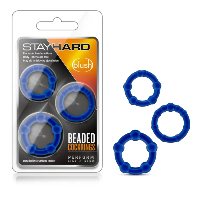 BL-00013 Stay Hard Beaded Cock rings Blue